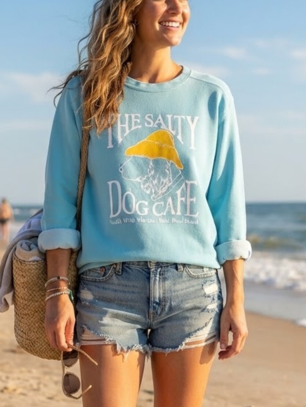 Comfort Colors The Salty Dog Cafe Mint Blue Sweatshirt Size Medium
